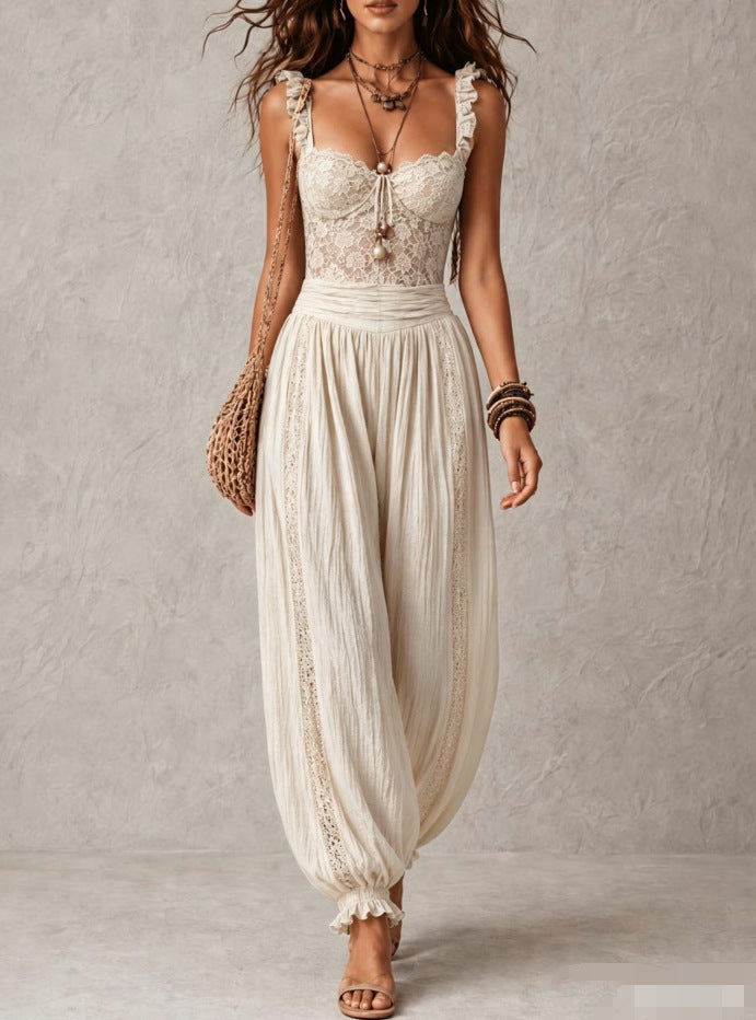 Lace Bandeau Pleated Harem Pants Set