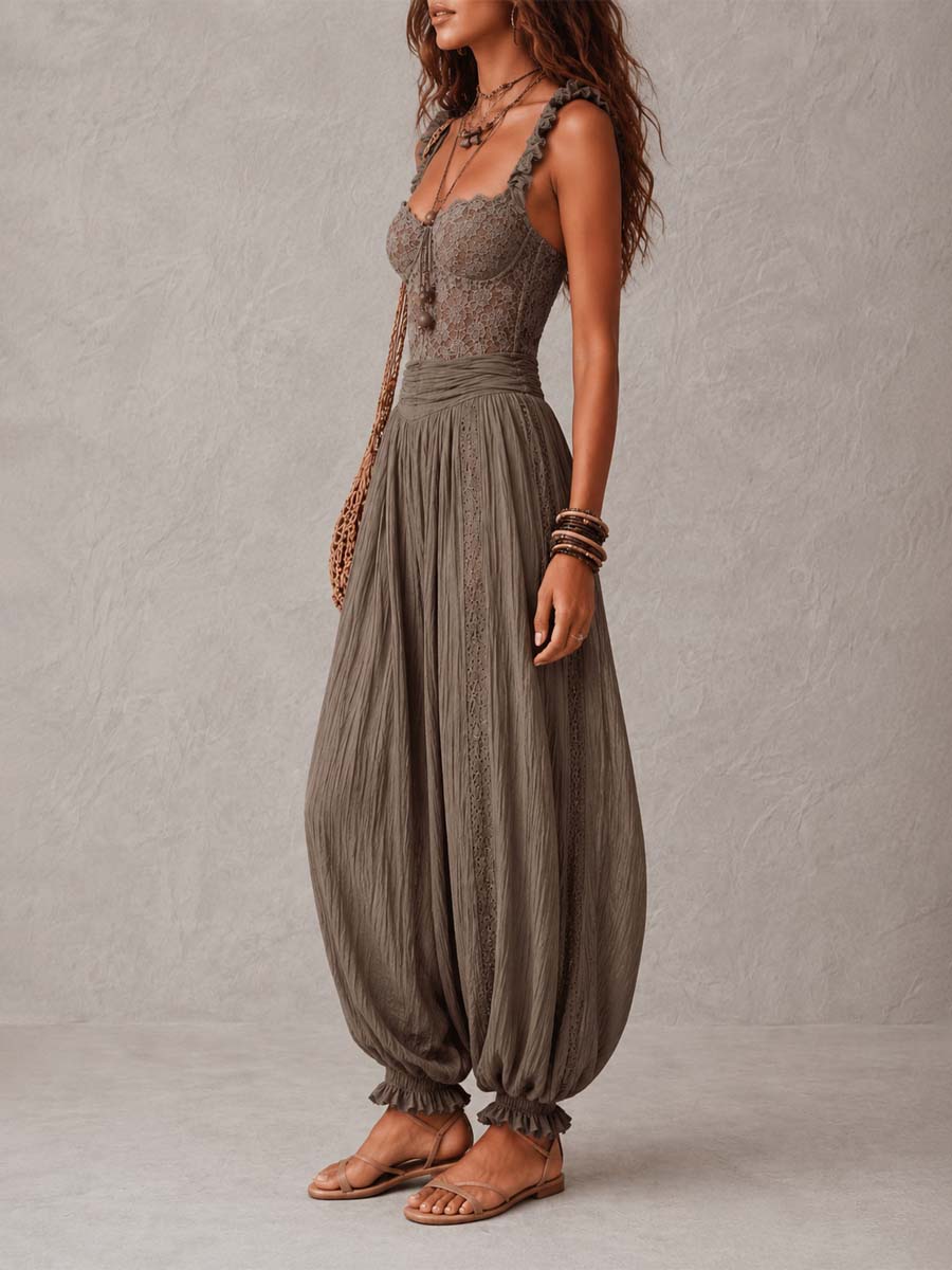 Lace Bandeau Pleated Harem Pants Set