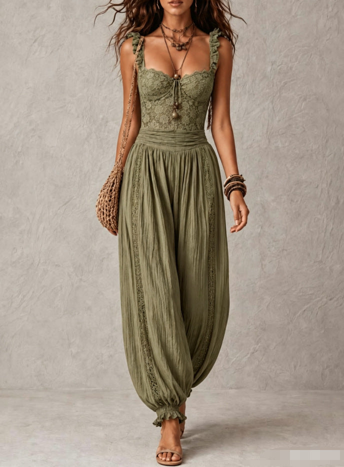 Lace Bandeau Pleated Harem Pants Set