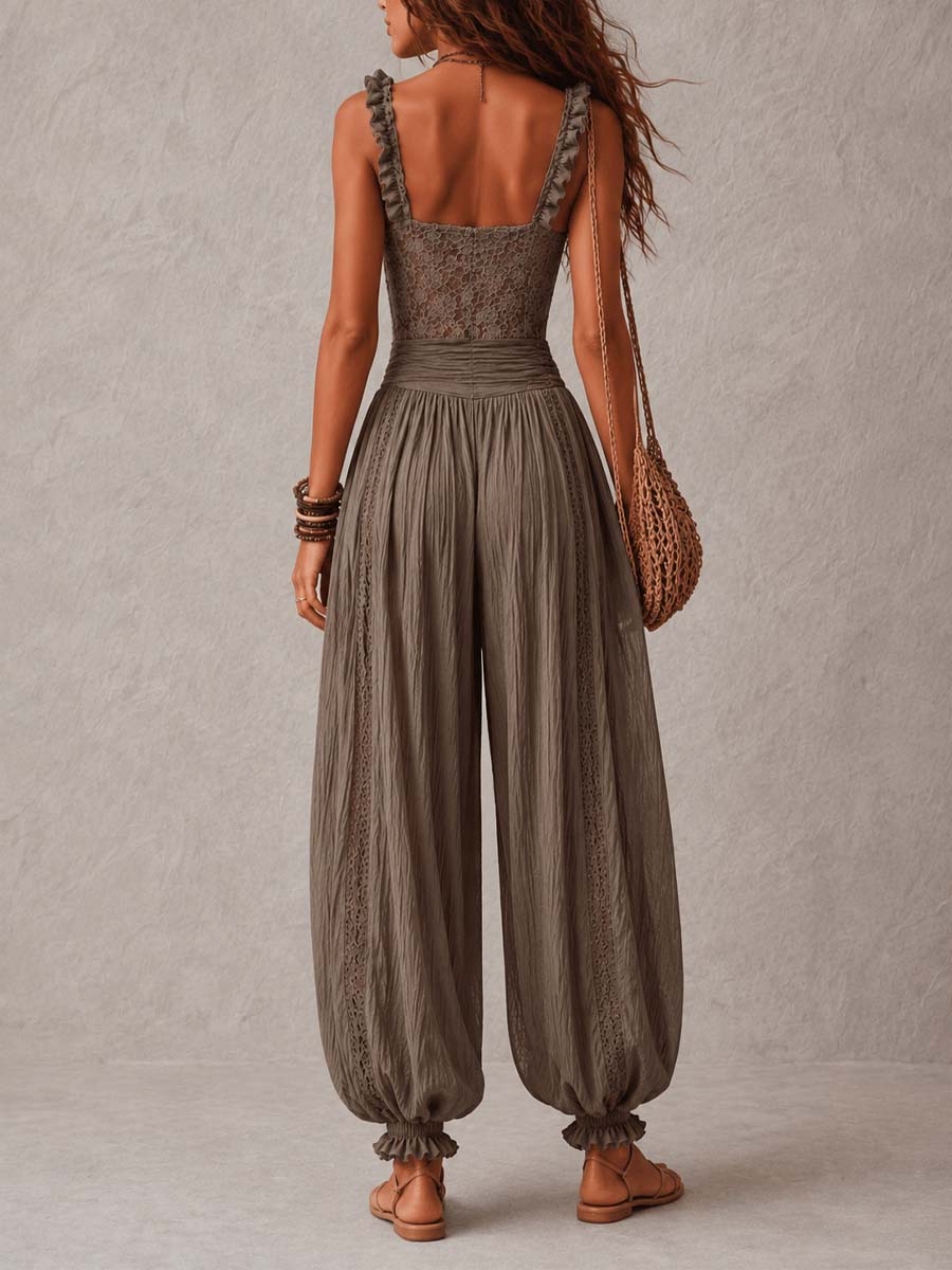 Lace Bandeau Pleated Harem Pants Set