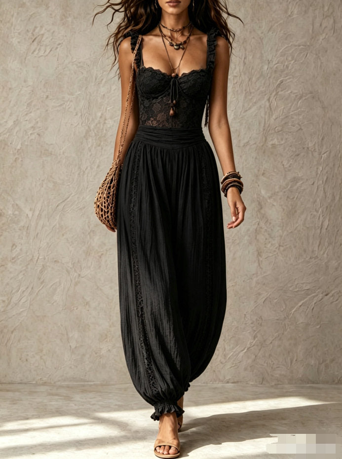 Lace Bandeau Pleated Harem Pants Set