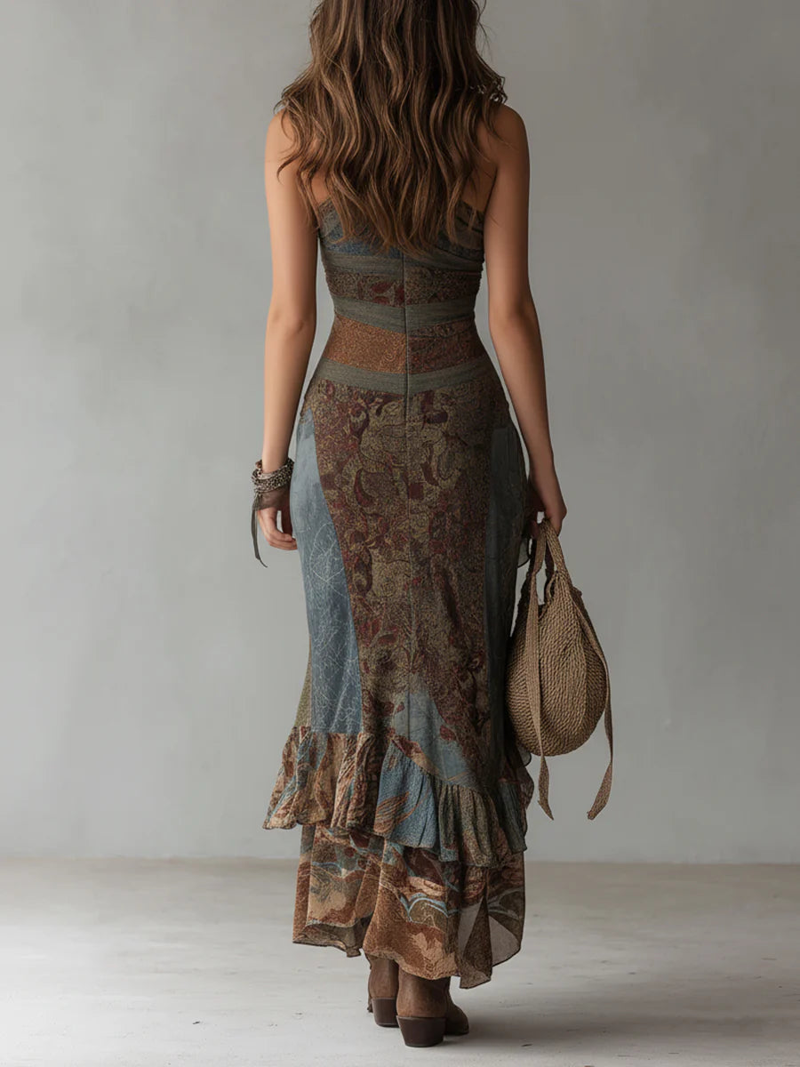Billie Printed One-Shoulder Maxi Dress With High Slit