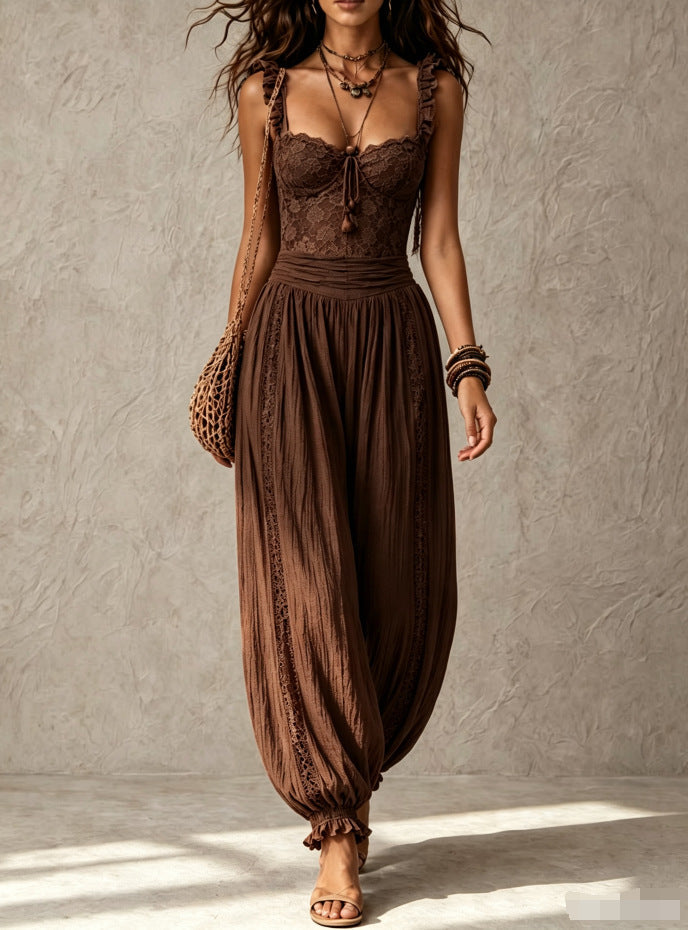 Lace Bandeau Pleated Harem Pants Set