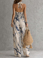Ink Wash Print Halter Wide-Leg Jumpsuit