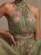 Isla Floral Chiffon Halter Maxi Dress