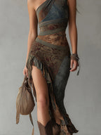 Billie Printed One-Shoulder Maxi Dress With High Slit
