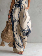 Ink Wash Print Halter Wide-Leg Jumpsuit