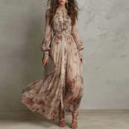 Amelie | Vintage Floral High-Neck Maxi Dress for Women