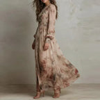 Amelie | Vintage Floral High-Neck Maxi Dress for Women