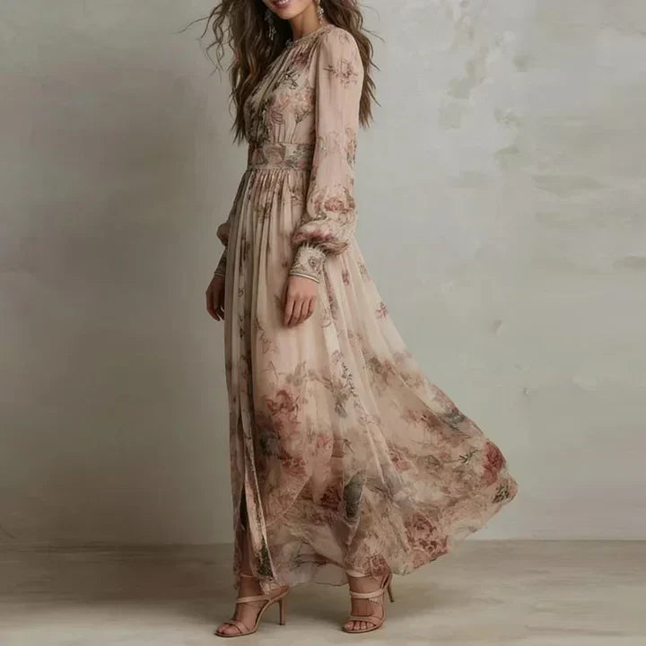 Amelie | Vintage Floral High-Neck Maxi Dress for Women
