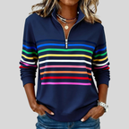 Hazel | Colorful Striped Quarter-Zip Sweatshirt