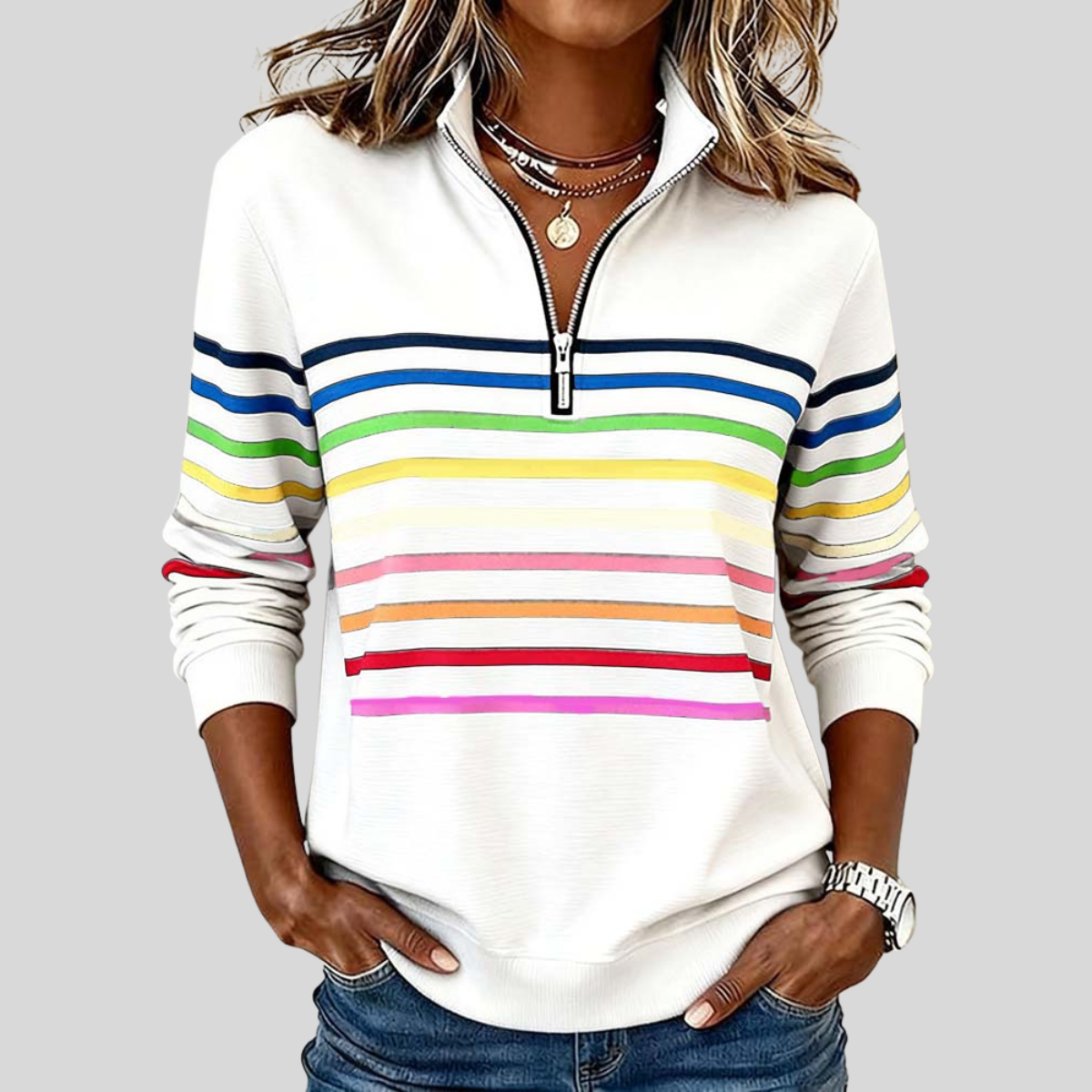 Hazel | Colorful Striped Quarter-Zip Sweatshirt