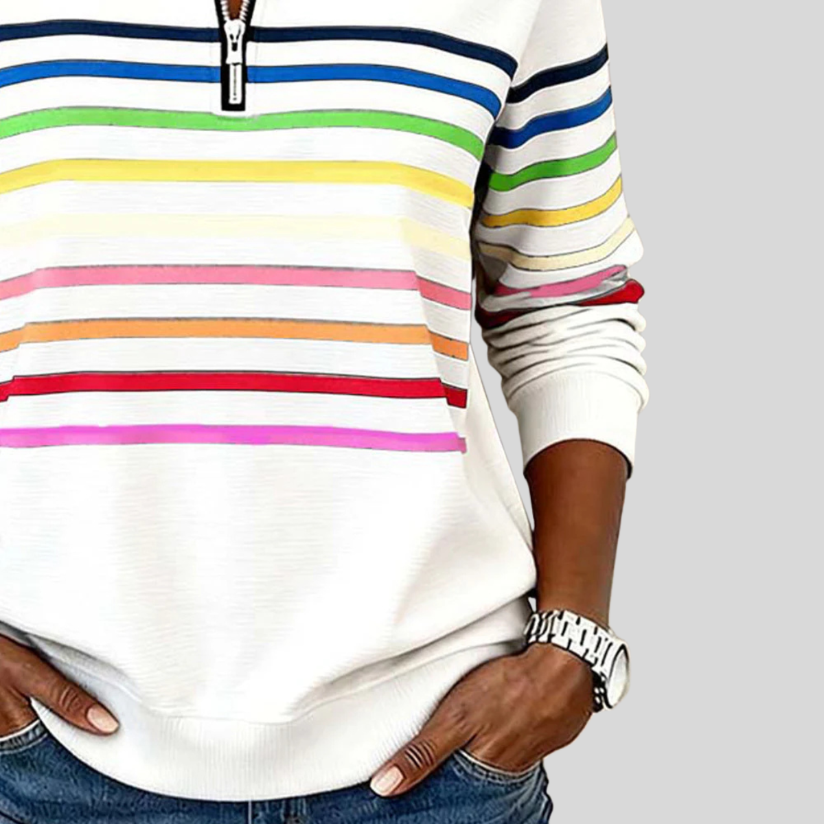 Hazel | Colorful Striped Quarter-Zip Sweatshirt