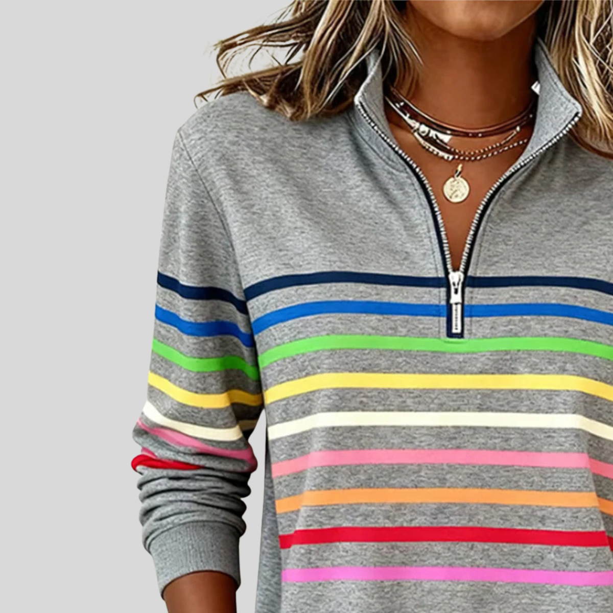 Hazel | Colorful Striped Quarter-Zip Sweatshirt