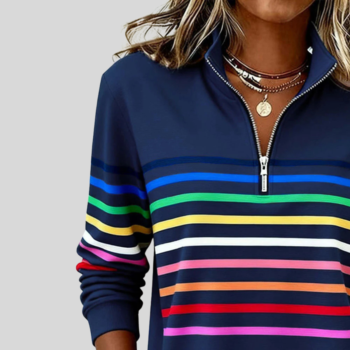 Hazel | Colorful Striped Quarter-Zip Sweatshirt