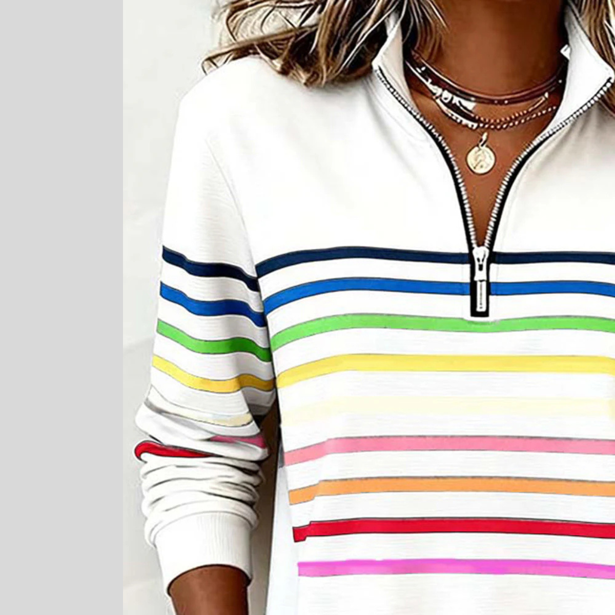 Hazel | Colorful Striped Quarter-Zip Sweatshirt