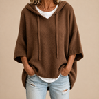 Brown Knitted Poncho with Hood