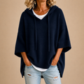 Knitted Poncho with Hood in Navy Blue