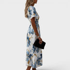 Elara™ - Floral Wrap Waist Midi Dress