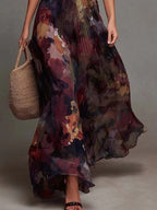 Camellia | Watercolor Floral Pleated Maxi Dress for Women