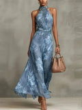 Aurelia Sky – Floral Halter Chiffon Maxi Dress