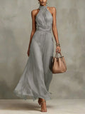 Aurelia Silver – Halter Chiffon Maxi Dress