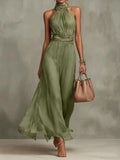 Aurelia Sage – Halter Chiffon Maxi Dress
