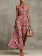 Aurelia Rose – Floral Halter Chiffon Maxi Dress