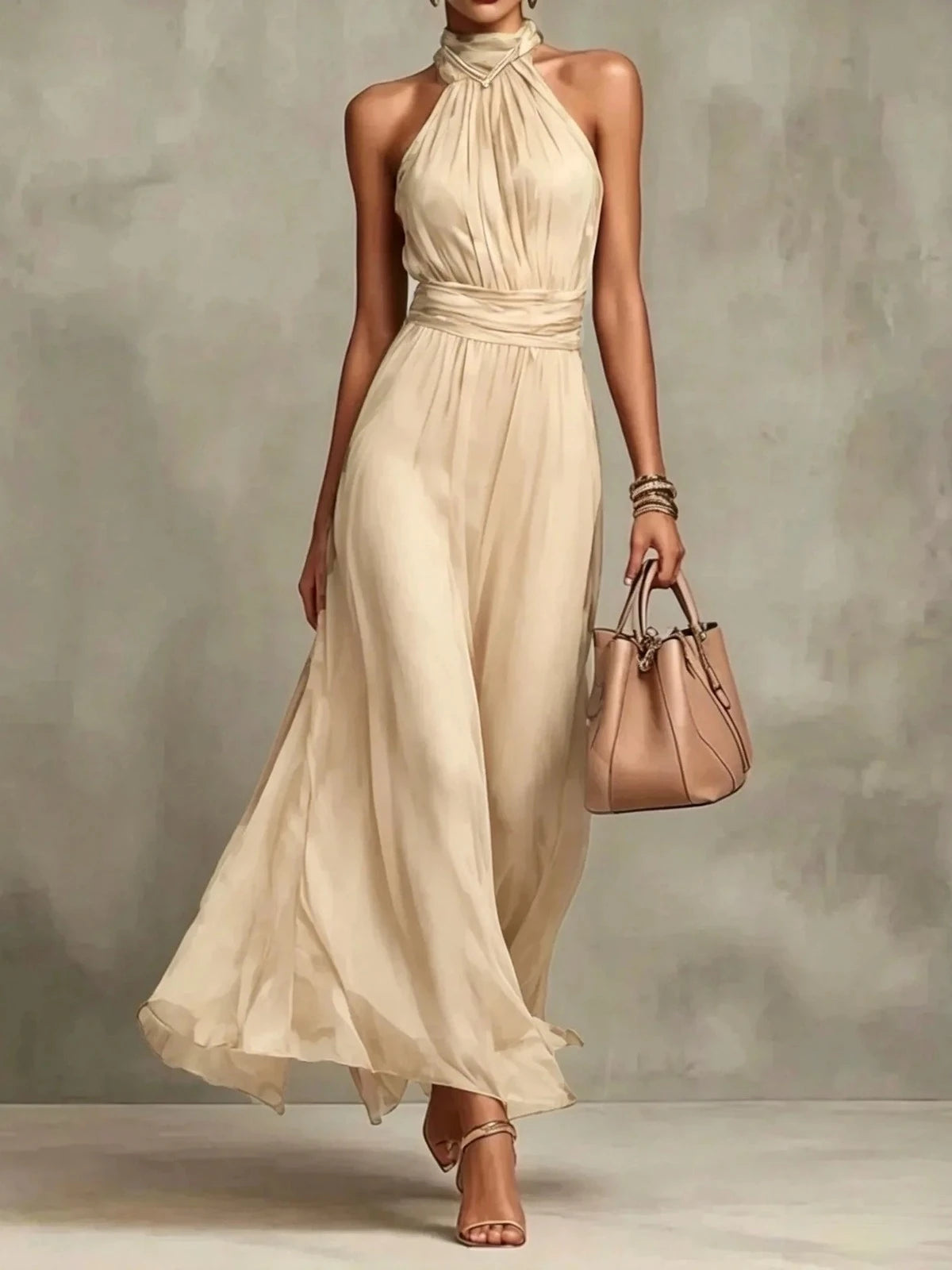 Aurelia Ivory – Halter Chiffon Maxi Dress