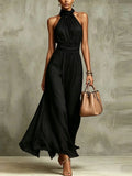 Aurelia Onyx – Halter Chiffon Maxi Dress