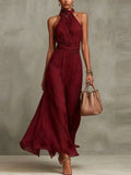 Aurelia Burgundy – Halter Chiffon Maxi Dress