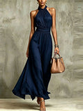 Aurelia Marine – Halter Chiffon Maxi Dress