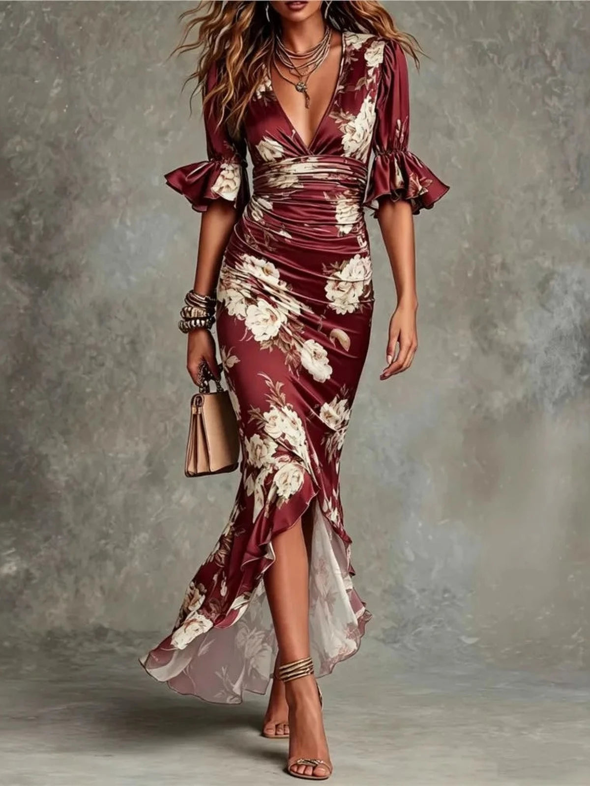 Valeria – Flutter Sleeve Wrap Maxi Dress