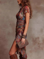 Livia – Watercolour V-Neck Midi Dress