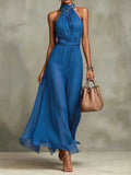 Aurelia Azure – Halter Chiffon Maxi Dress