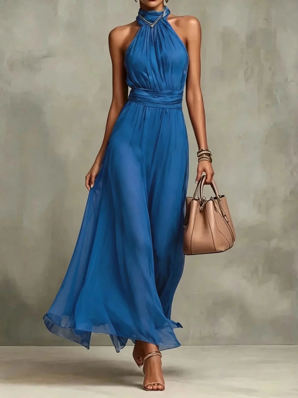 Aurelia Azure – Halter Chiffon Maxi Dress