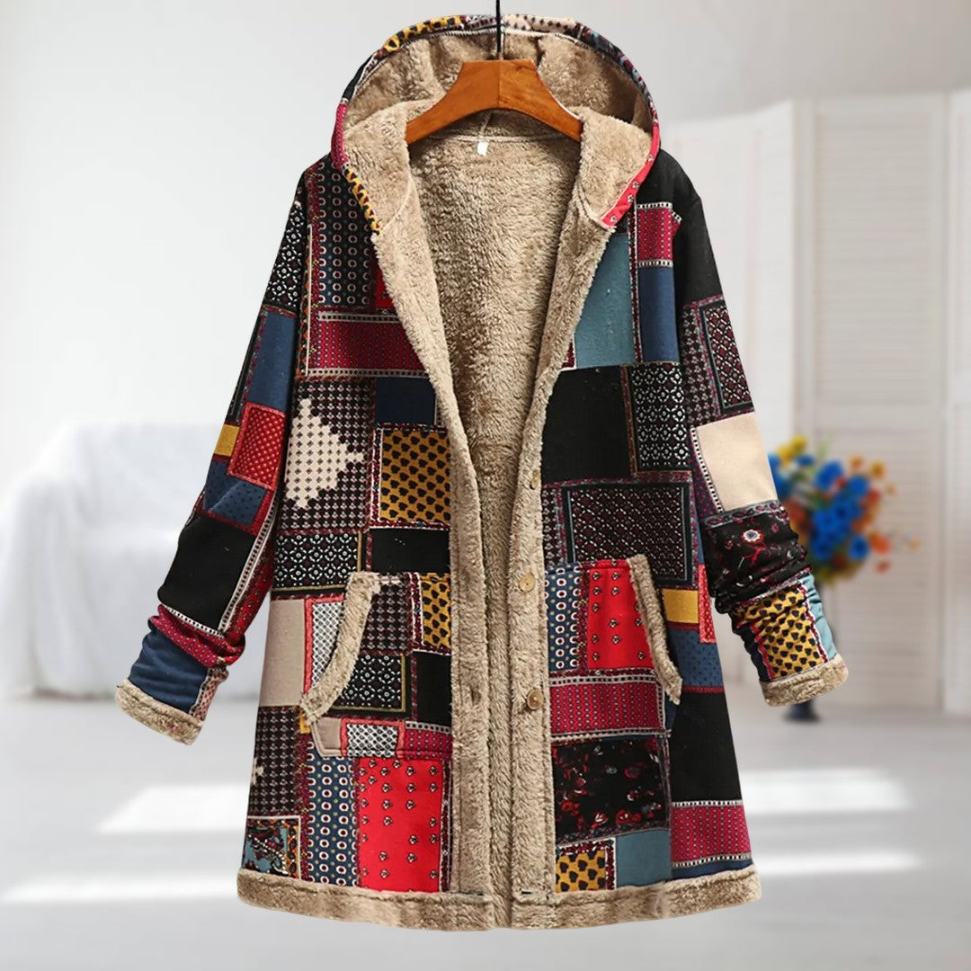 Zaida™ | Hooded Fleece-Lined Patchwork Coat