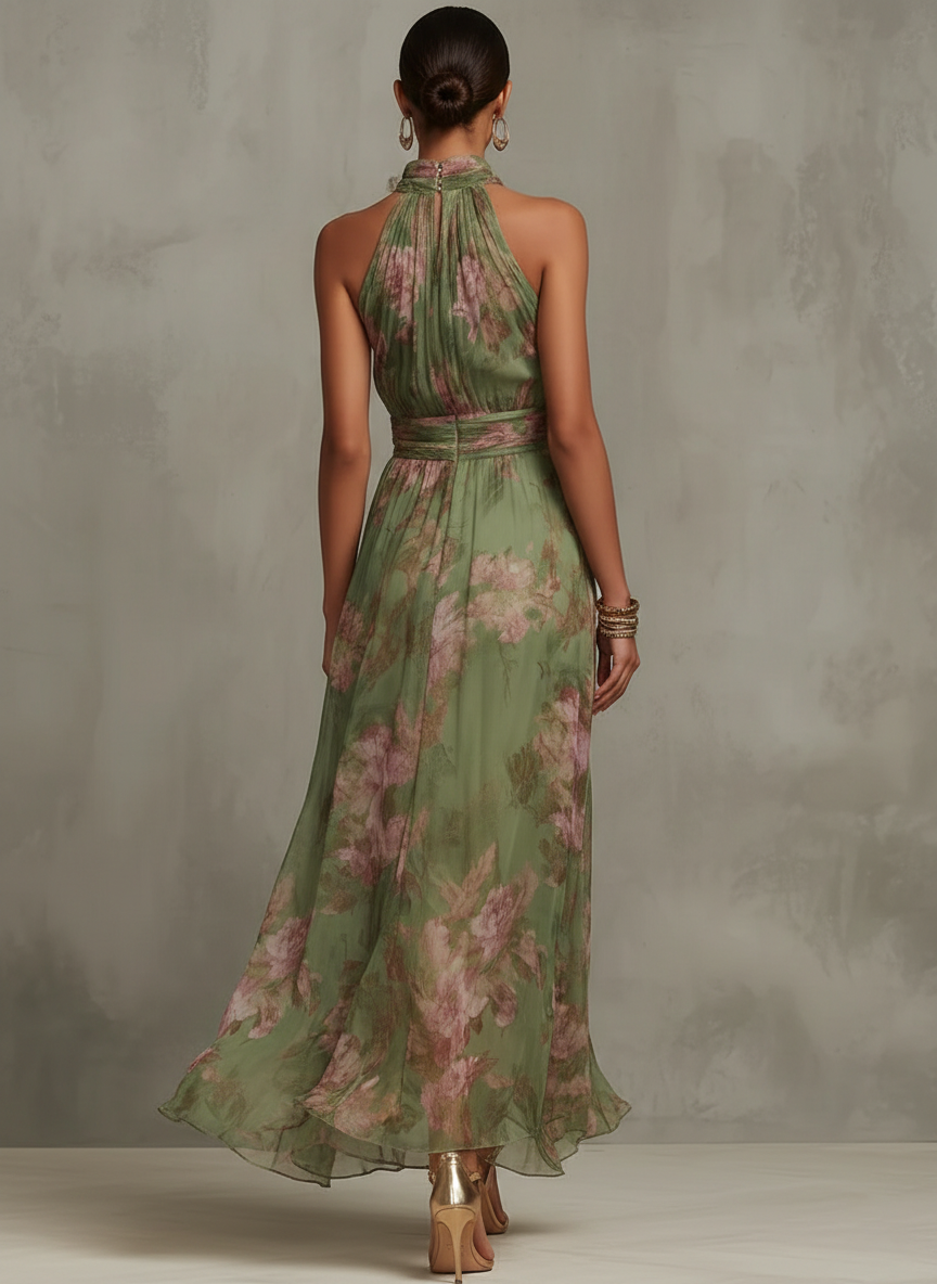 Isla Floral Chiffon Halter Maxi Dress