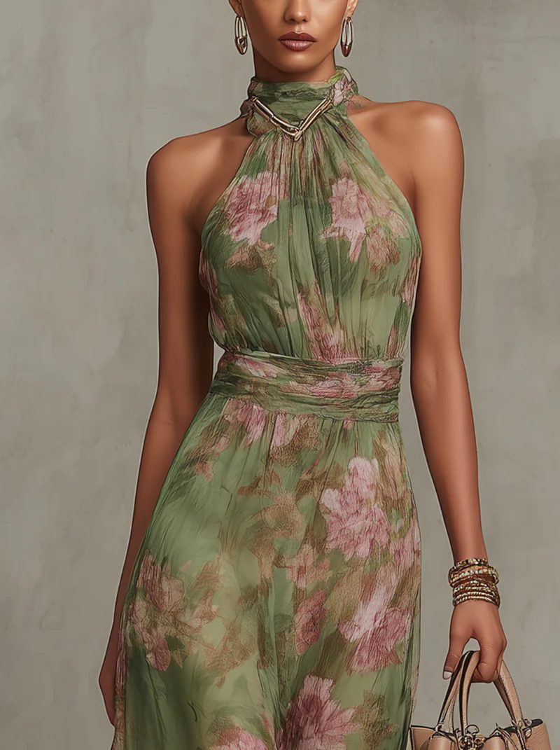 Isla Floral Chiffon Halter Maxi Dress