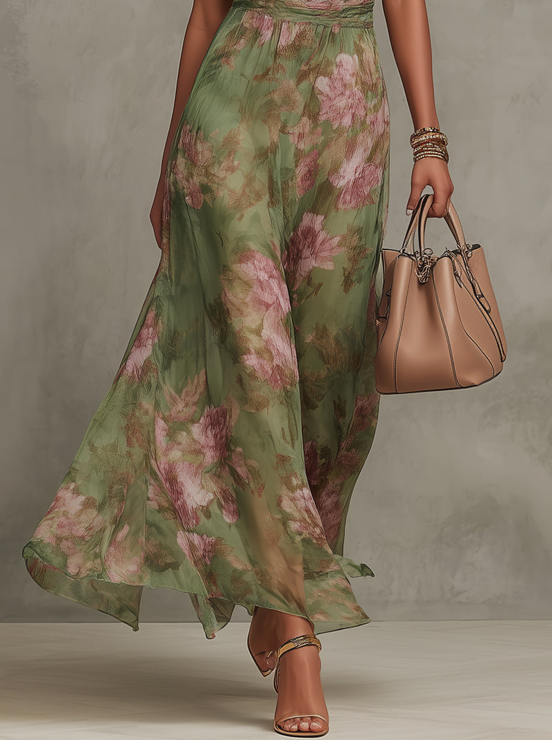 Isla Floral Chiffon Halter Maxi Dress