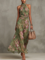 Isla Floral Chiffon Halter Maxi Dress