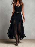 Black Sleeveless Tank Top With Tulle Skirt Maxi Dress(without belt)