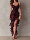 Lowe™ - Floral Ruched Ruffle Hem Dress