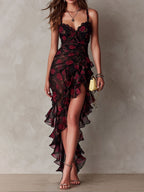 Lowe™ - Floral Ruched Ruffle Hem Dress