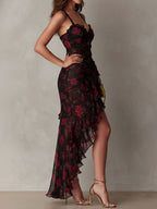 Lowe™ - Floral Ruched Ruffle Hem Dress