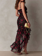 Lowe™ - Floral Ruched Ruffle Hem Dress