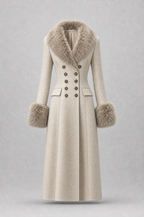 Quiet Luxury Fur-trimmed Collar Double-breasted Wool-blend Coat With Waist-cinching Fit