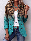 Sutton Teal Leopard Ombre Ruffle Blazer