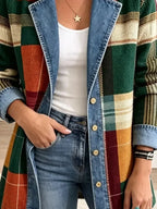 Ella | Retro Plaid Pattern Art Casual Denim Jacket