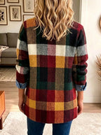 Isabella | Autumn Color Block Plaid Denim Jacket